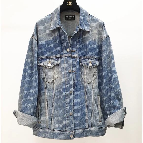 Balenciaga All-Over Logo Denim Oversized Jacket - XS - Picture 1 of 8